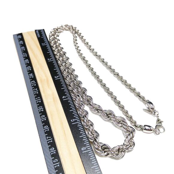 Vintage Monet Rope Chain Necklace – Silver Tone, Rhodium Plated, 27" - Picture 6 of 10